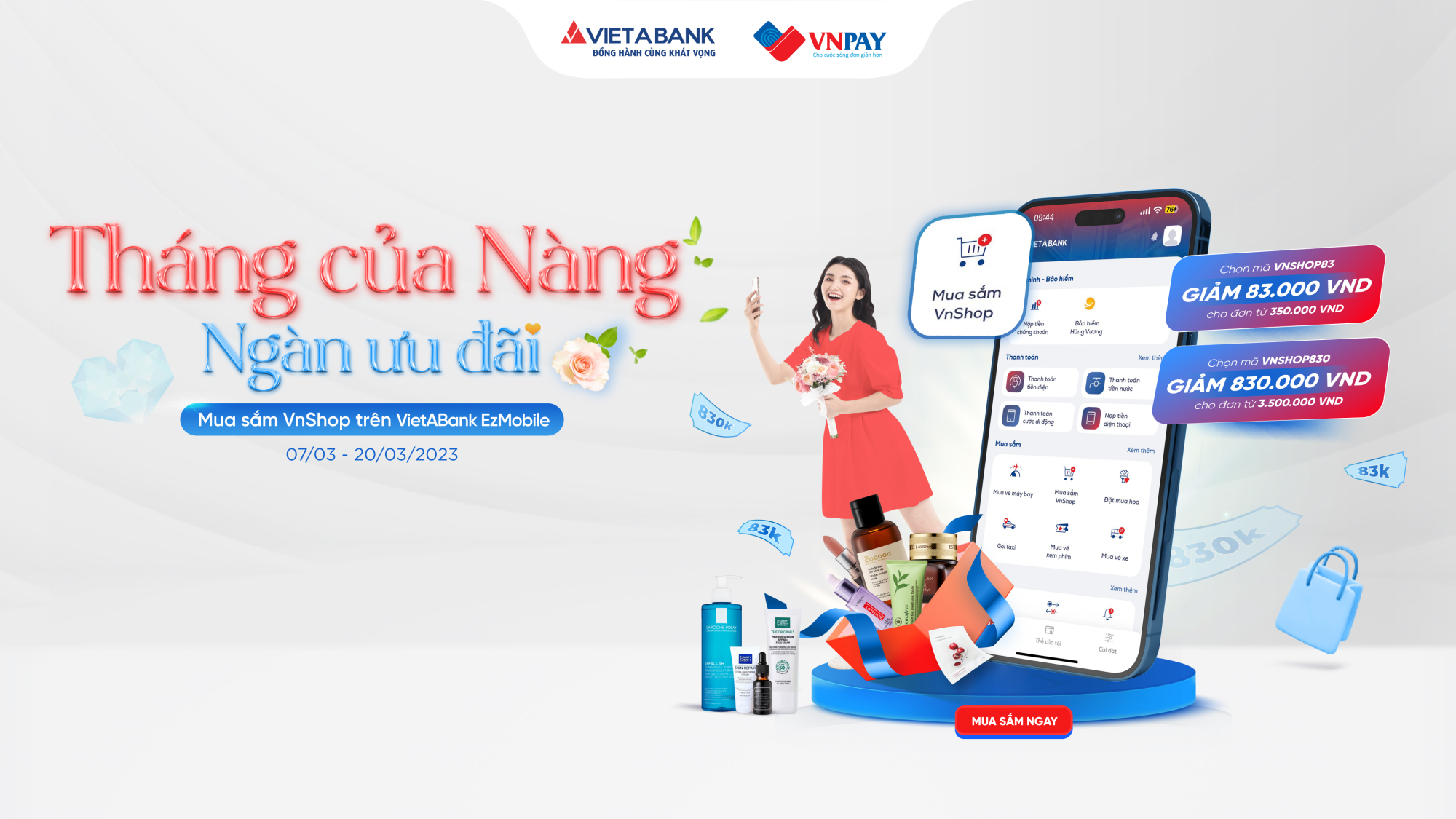 MUA SẮM VNSHOP TRÊN VIETABANK EZMOBILE 👗 Giảm Giá Cực Sâu Cho Khách Hàng Trong Tháng Phái Đẹp